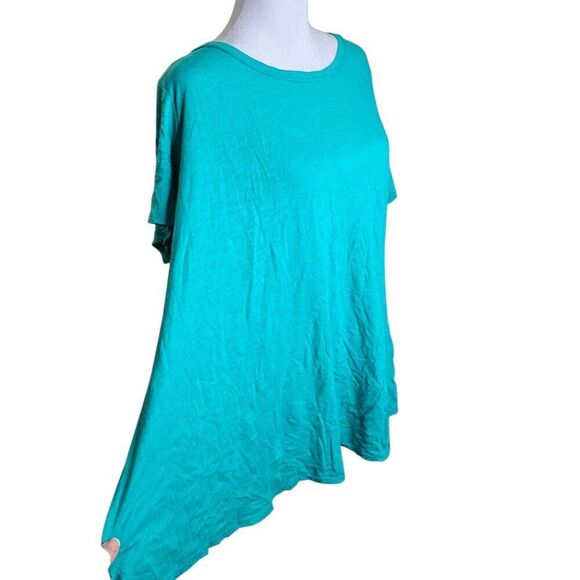 T LA Short Sleeved Open Back Long Swing Top Womens Size XL Teal Blue - Picture 3 of 11